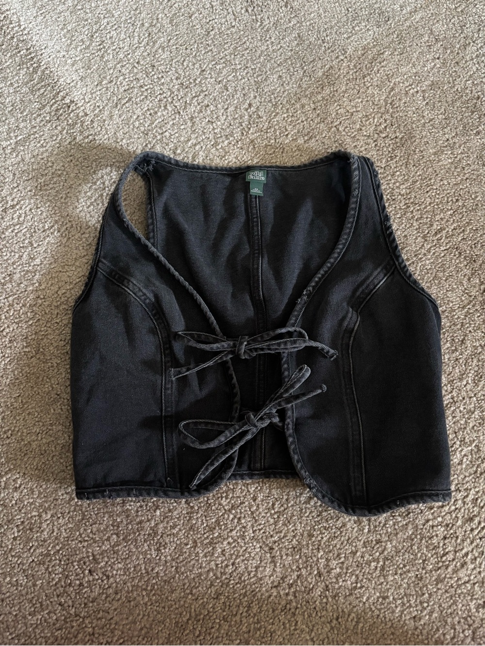 wild fable Black Cropped Tie-Front Denim Vest